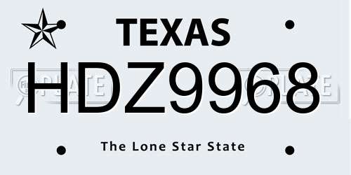 HDZ9968 Texas License Plate