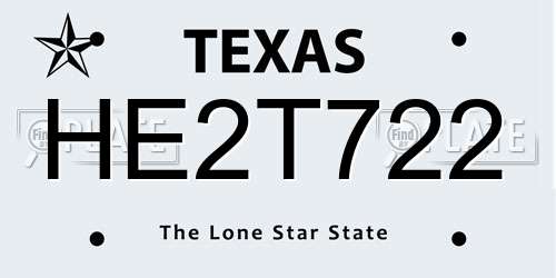 HE2T722 Texas License Plate