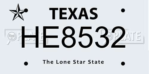 HE8532 Texas License Plate