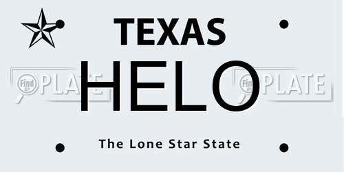 HELO Texas License Plate
