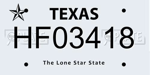 HF03418 Texas License Plate