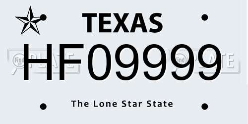 HF09999 Texas License Plate