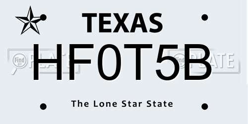 HF0T5B Texas License Plate