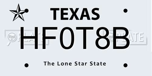 HF0T8B Texas License Plate