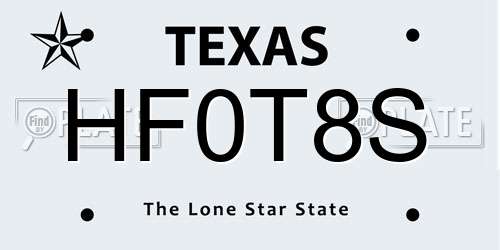 HF0T8S Texas License Plate