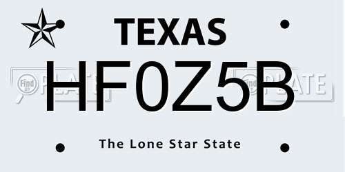 HF0Z5B Texas License Plate