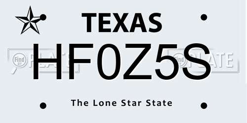 HF0Z5S Texas License Plate