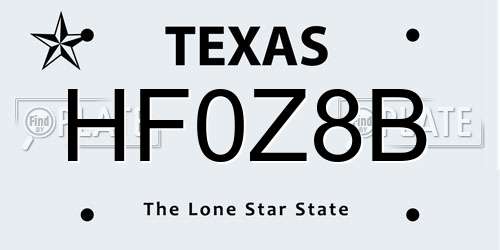 HF0Z8B Texas License Plate