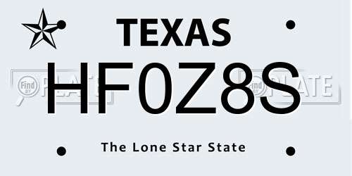 HF0Z8S Texas License Plate