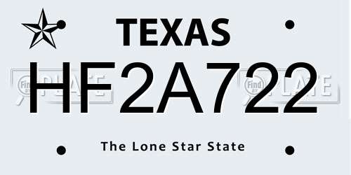 HF2A722 Texas License Plate