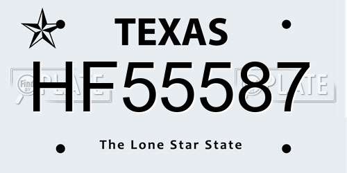HF55587 Texas License Plate