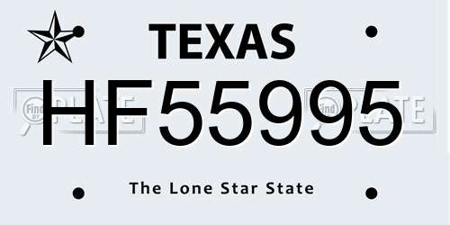HF55995 Texas License Plate