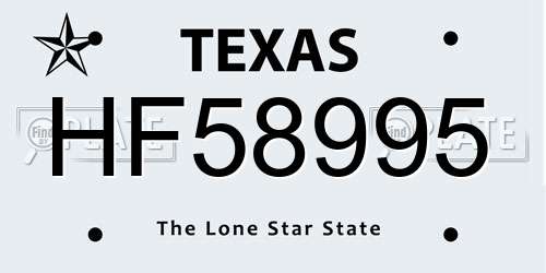 HF58995 Texas License Plate