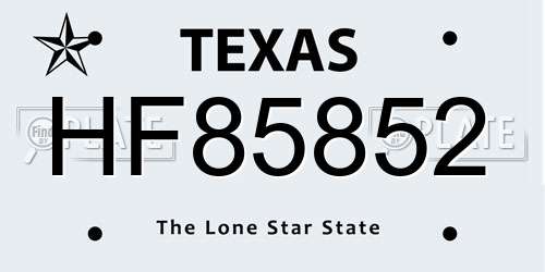 HF85852 Texas License Plate