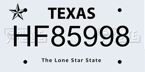HF85998 Texas License Plate