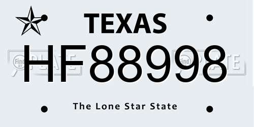HF88998 Texas License Plate