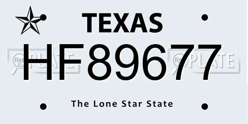 HF89677 Texas License Plate