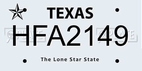 HFA2149 Texas License Plate