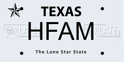 HFAM Texas License Plate