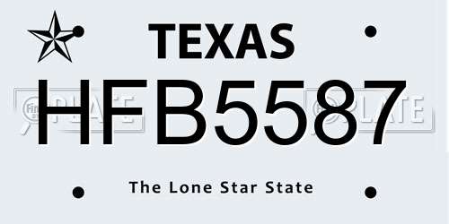 HFB5587 Texas License Plate