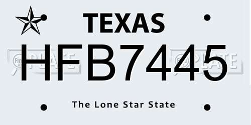 HFB7445 Texas License Plate
