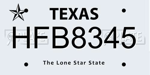 HFB8345 Texas License Plate