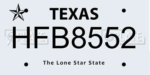 HFB8552 Texas License Plate