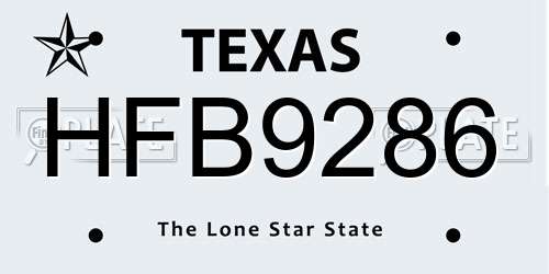 HFB9286 Texas License Plate