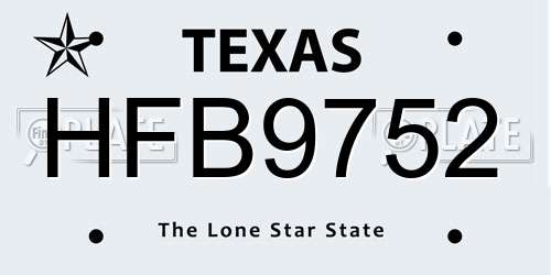 HFB9752 Texas License Plate