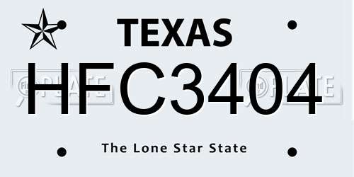 HFC3404 Texas License Plate