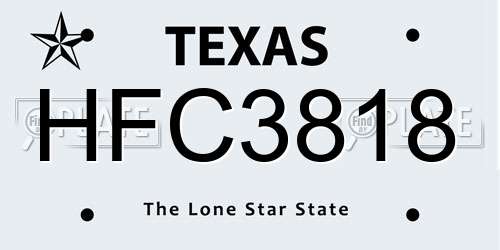 HFC3818 Texas License Plate