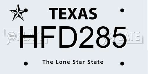 HFD285 Texas License Plate