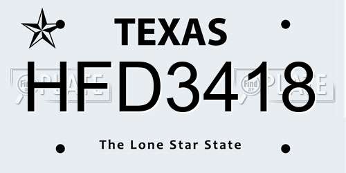HFD3418 Texas License Plate