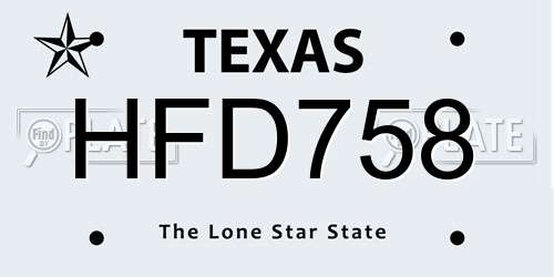 HFD758 Texas License Plate