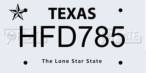 HFD785 Texas License Plate