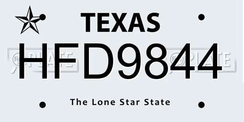 HFD9844 Texas License Plate