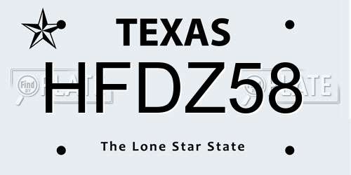HFDZ58 Texas License Plate