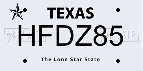HFDZ85 Texas License Plate