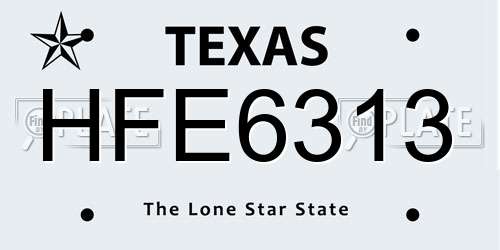 HFE6313 Texas License Plate