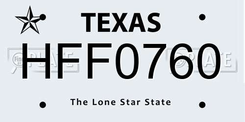 HFF0760 Texas License Plate