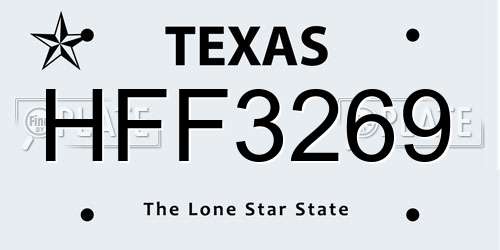 HFF3269 Texas License Plate