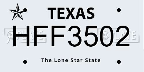 HFF3502 Texas License Plate