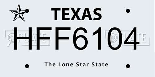 HFF6104 Texas License Plate