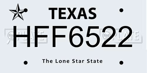 HFF6522 Texas License Plate