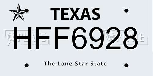 HFF6928 Texas License Plate