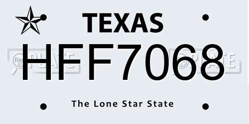 HFF7068 Texas License Plate