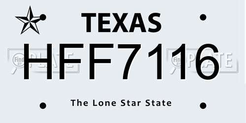 HFF7116 Texas License Plate