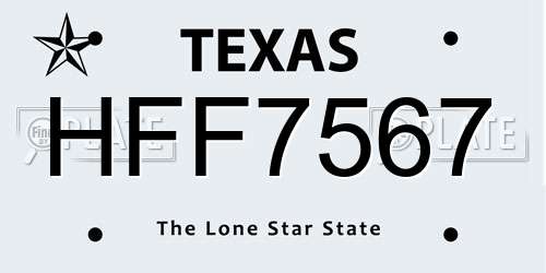 HFF7567 Texas License Plate