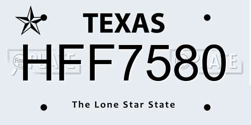 HFF7580 Texas License Plate