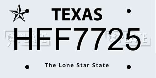 HFF7725 Texas License Plate